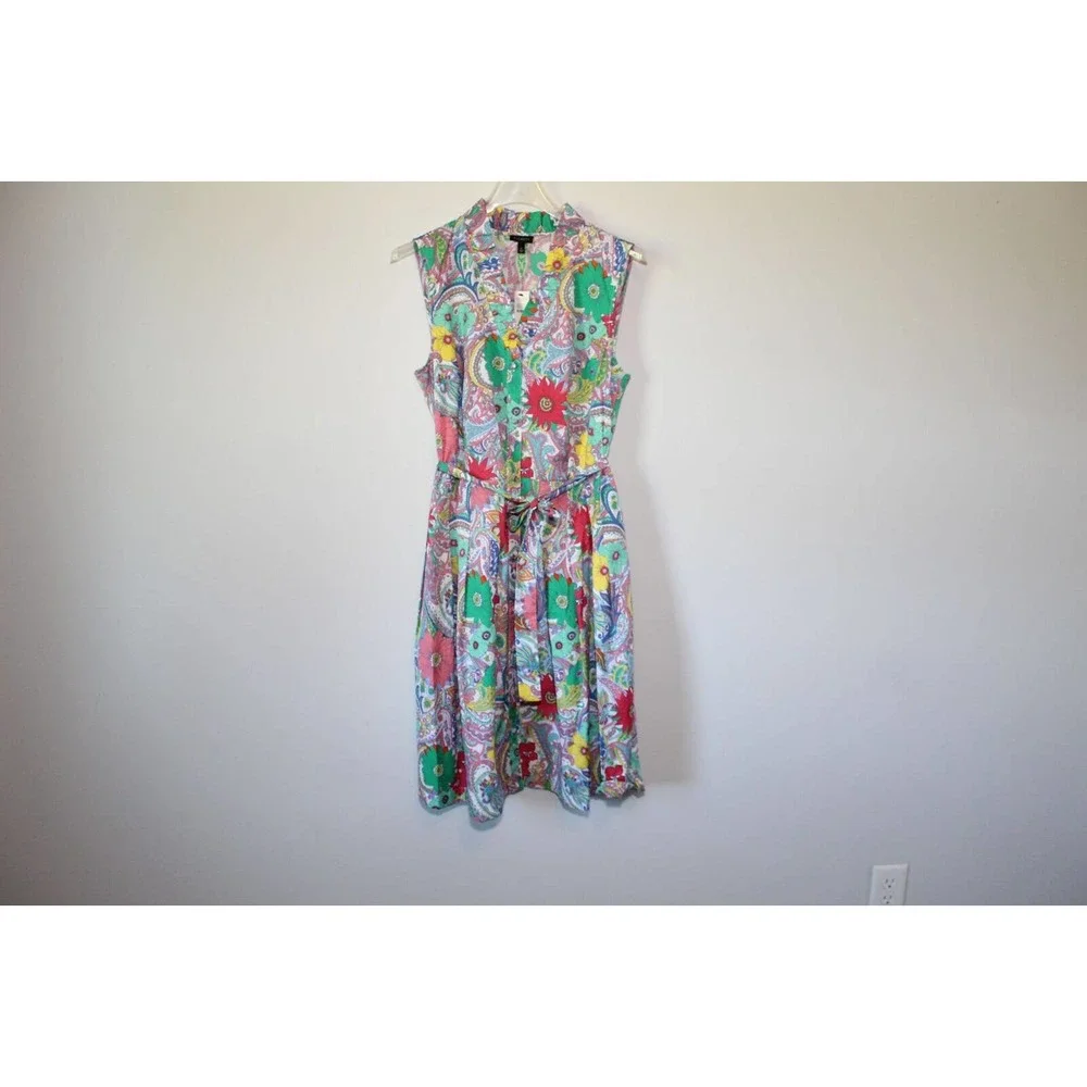 NWT Talbots Floral Paisley Sleeveless Button Front Dress With Tie Size 12 H14884 - Picture 9 of 11